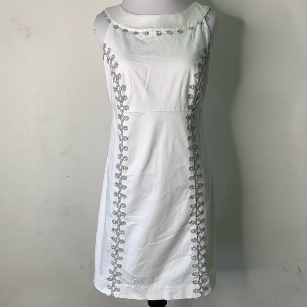 Lilly Pulitzer Women's Mila Shift White Silver Dress Size 4